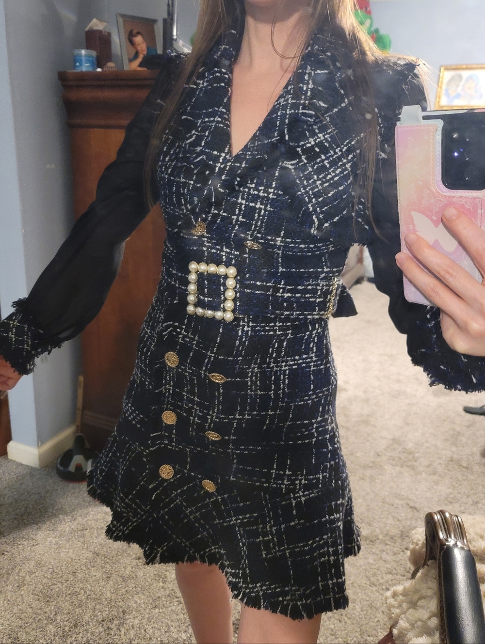 Edward Achour Paris Mottled Tweed Double-Breasted Trench Coat / Dress